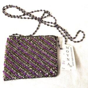 Moyna SILVER PURPLE GRAY Beaded Crossbody Purse.  New with Tag